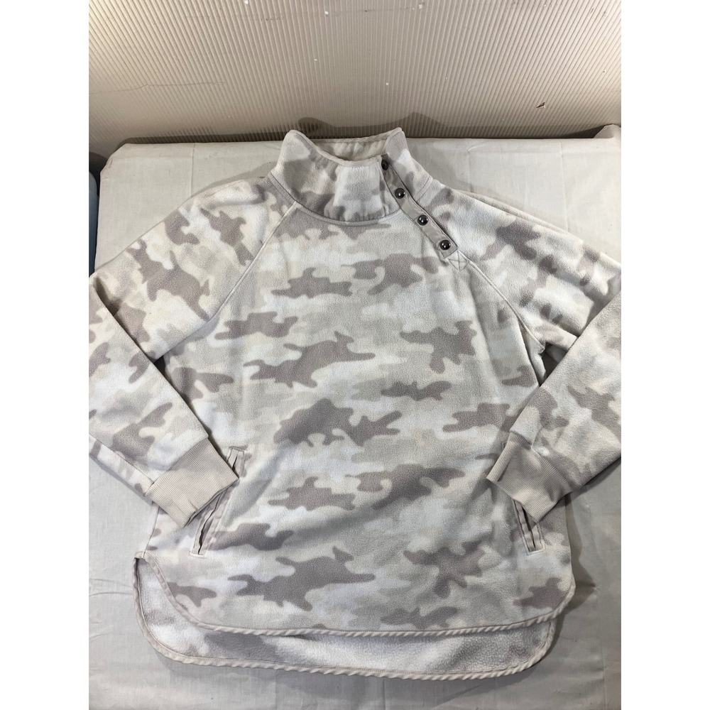 GreenTea Women's Fleece White Camo Mock Neck Snap Pullover Sweatshirt XL